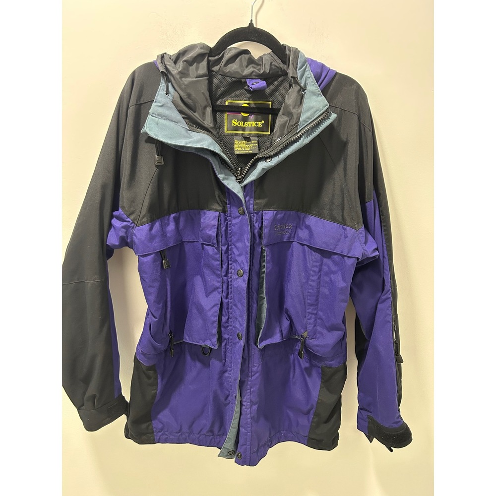 Solstice Microshed Winter Jacket Mens Large Purple Black Colorblock Hooded Shell